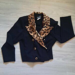 Vintage Black and Leopard Print Womens Blazer Goth Corporate 80s